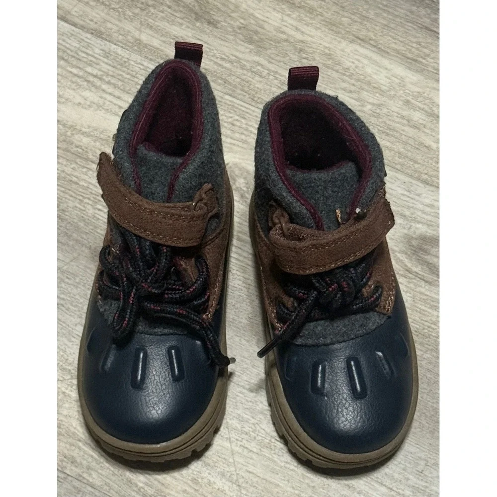 Carters Toddler Boots Ankle Winter Lace Up Hook Loop‎ Gray Blue Brown Size 6